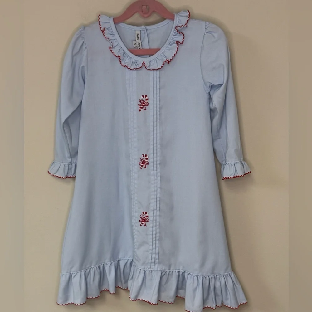 Sweet Dreams: Girls Light Blue Candy Cane Night Gown, Size 5